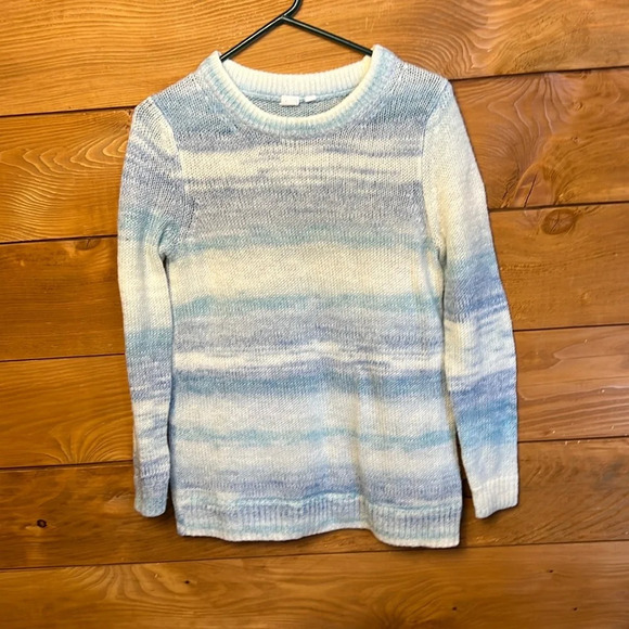 GAP Sweaters - Gap Women Blue White Space Dye Ombre Crewneck Lightweight Knit Sweater S Seafoam